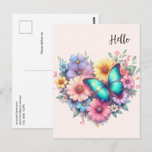 Carte Postale Fleurs de marguerite avec un beau papillon