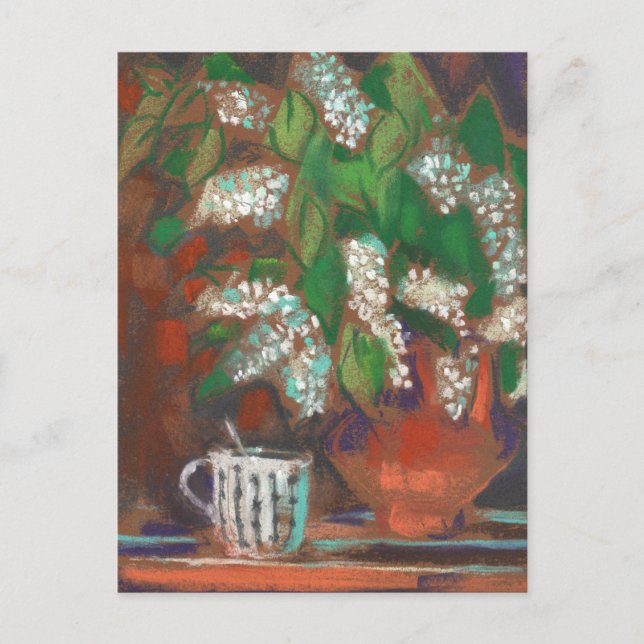 Carte Postale Fleurs de Merisier Fleurissent Peinture Florale Pa (Devant)