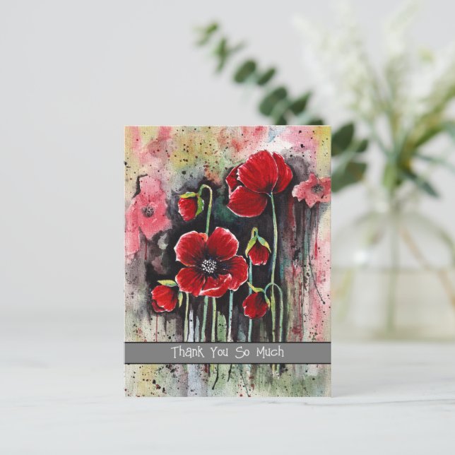 Carte Postale Fleurs de pavot en aquarelle   (Debout devant)