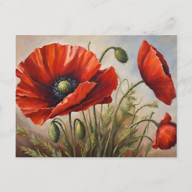 Carte Postale Fleurs de pavot rouge (Devant)
