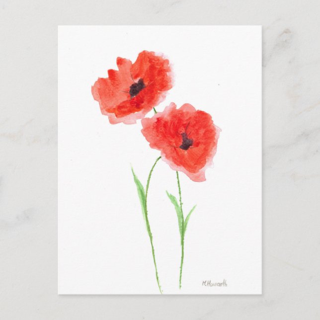 Carte Postale Fleurs de pavot rouge pavot aquarelle nature rusti (Devant)