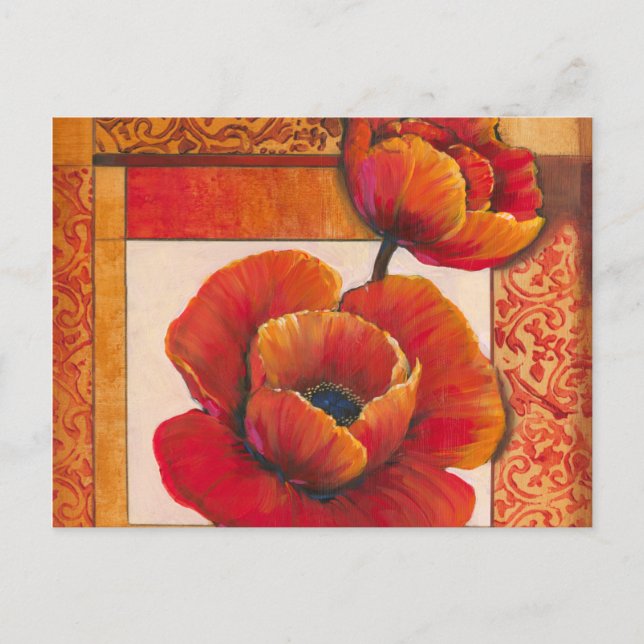 Carte Postale Fleurs de pavot sur Tan et Arrière - plan orange (Devant)