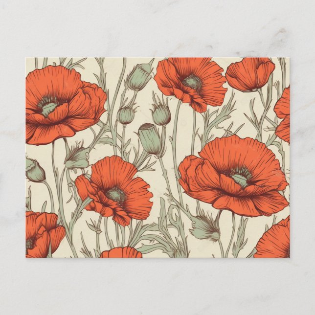Carte Postale Fleurs de pavot vintage (Devant)
