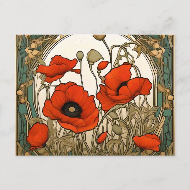 Carte Postale Fleurs de pavots Art Nouveau (Devant)