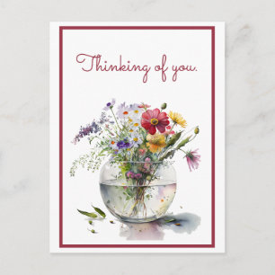 Carte Postale Fleurs de pensée en aquarelle dans un vase en verr
