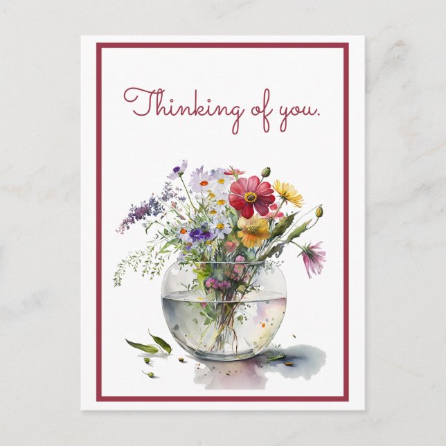 Carte Postale Fleurs de pensée en aquarelle dans un vase en verr (Devant)