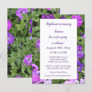 Carte Postale Fleurs de pétunia rose violet pour 16e anniversair