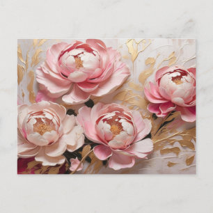 Carte Postale Fleurs de pivoine rose et or Abstraites