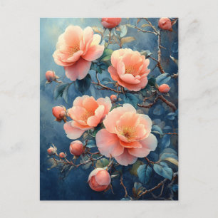 Carte Postale Fleurs de pivoines roses vives Aquarelle