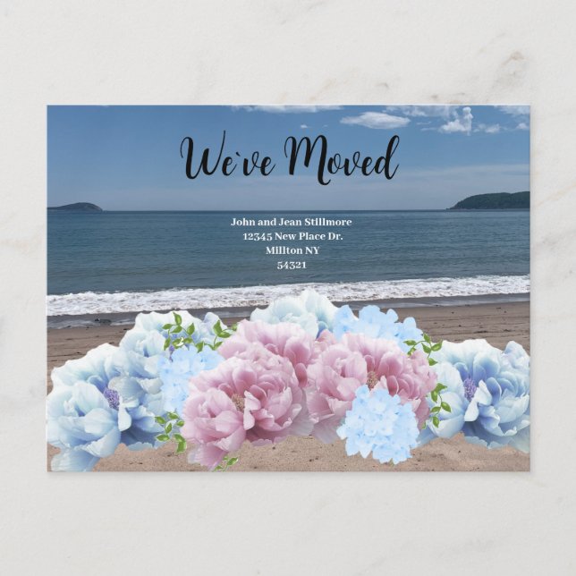 Carte postale Fleurs de plage Nous avons déménagé (Devant)