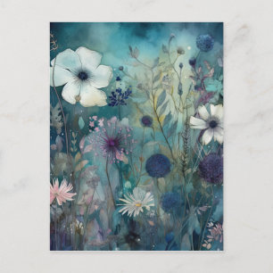 Carte Postale Fleurs de prairie sauvage bleue Art