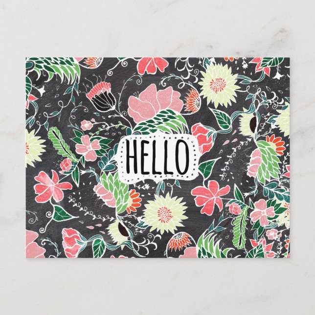 Carte Postale Fleurs de preppy pastel Hello typographie tableau  (Devant)