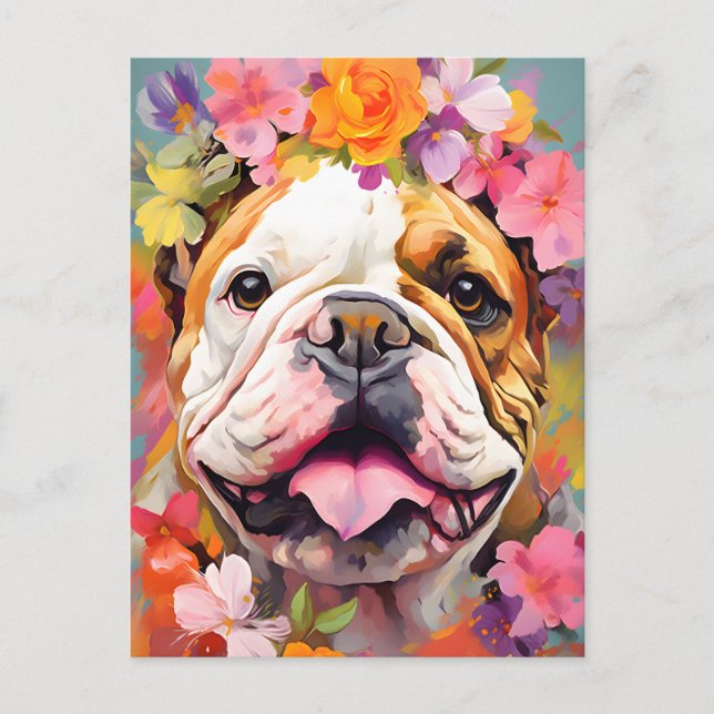 Carte Postale Fleurs de printemps Bulldog (Devant)