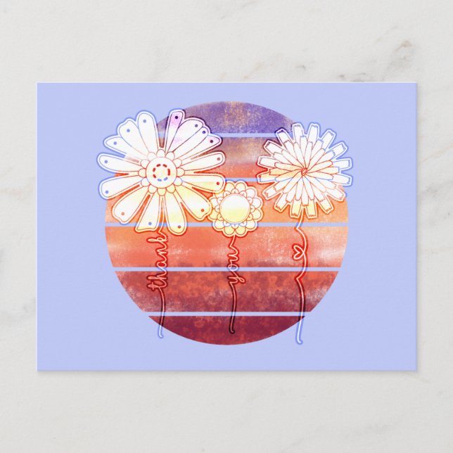 Carte Postale Fleurs de remerciement au coucher du soleil - Bleu (Devant)