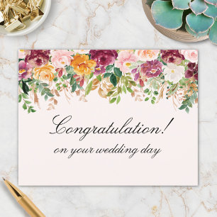 Carte Postale Fleurs de roses aquarelles Félicitations de mariag