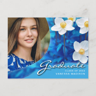 Carte Postale Fleurs de script élégant Bleu   Photo moderne de r