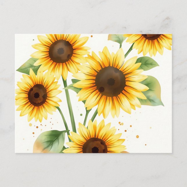 Carte Postale Fleurs de soleil aquarelle avec arêtes de crème (Devant)