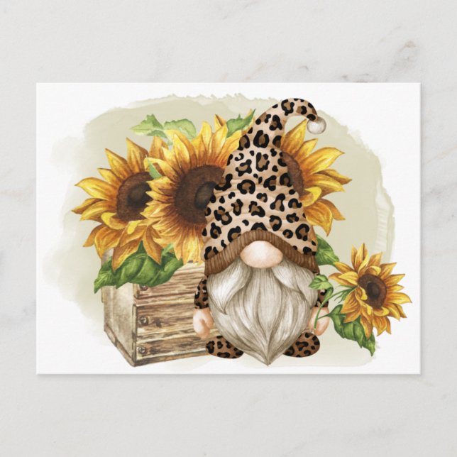 Carte Postale Fleurs de soleil léopard Gnome (Devant)