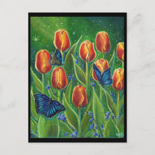 Carte Postale Fleurs de tulipe aux papillons de Renée Lavoie
