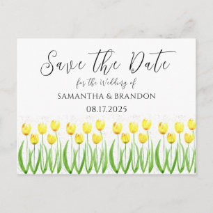Carte Postale Fleurs de Tulipes Jaunes Aquarelle Florale Rustiqu