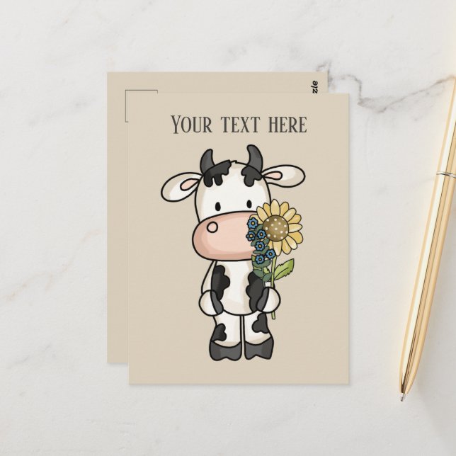 Carte Postale Fleurs de vache mignonne ajouter un message (Devant/Arrière en situation)