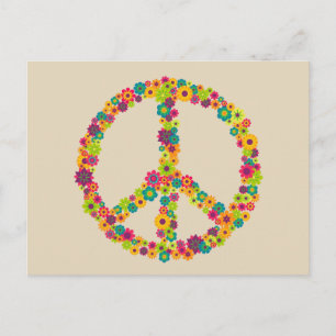 Carte Postale Fleurs des signes de paix hippie