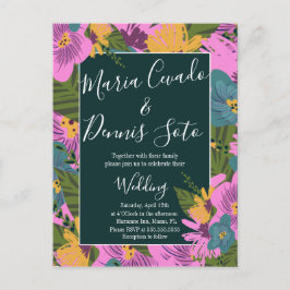Carte Postale Fleurs dessinées à la main Mariage vert rose gras
