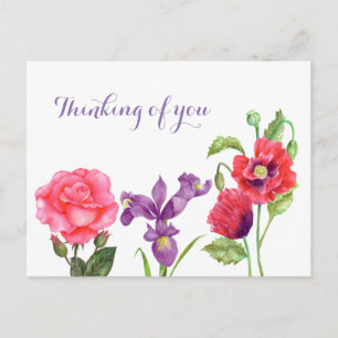 Carte Postale Fleurs d'été aquarelle Pensées pour vous