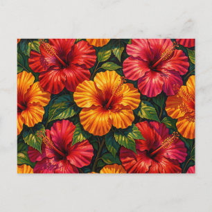 Carte Postale Fleurs d'Hibiscus Gras Motif de Coucher de Soleil