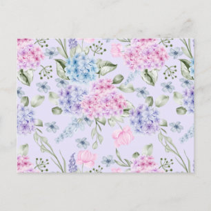 Carte Postale Fleurs d'hortensia mixtes aquarelle pastel