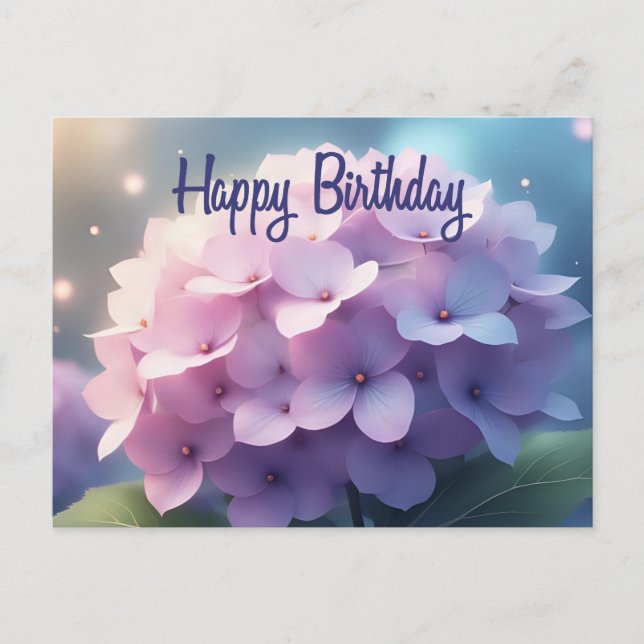 Carte Postale Fleurs d'hortensia rose violet Joyeux Anniversaire (Devant)
