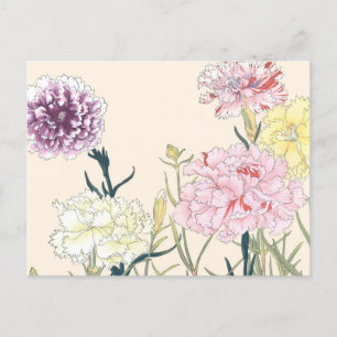 Carte Postale Fleurs d'oeillet rose vintage japonaises
