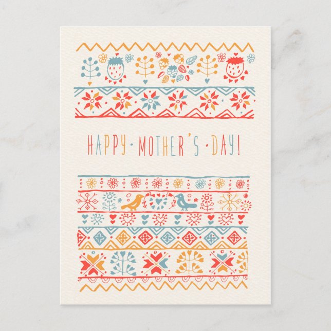 Carte Postale Fleurs d'Oiseaux mignonnes tirant à la main Joyeus (Devant)