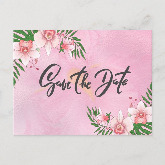 Carte Postale Fleurs D'Orchidées Enregistrer La Date (Devant)