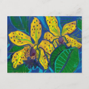 Carte Postale Fleurs d'orchidées jaunes, Peinture pastel Art Flo