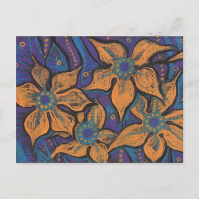 Carte Postale Fleurs dorées Art floral abstrait Peinture au past (Devant)