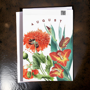 Carte Postale Fleurs du mois d'août Gladiolus & Pavot  