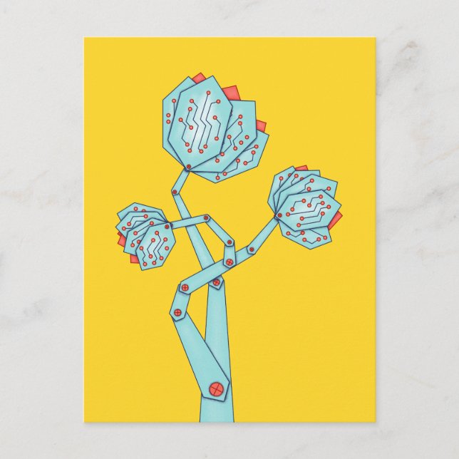 Carte Postale Fleurs Électroniques Femmes En Tête (Devant)