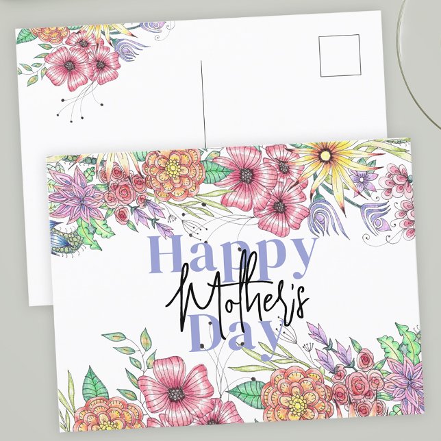Carte Postale Fleurs élégantes et vives Fête des Mères Feuilles (Créateur téléchargé)