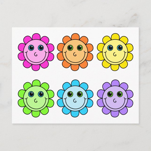 Carte Postale Fleurs Emoji colorées (Devant)