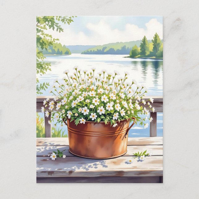 Carte Postale Fleurs en pot de cuivre sur Lakehouse Deck (Devant)