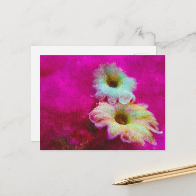 Carte Postale Fleurs en rose (Devant/Arrière en situation)
