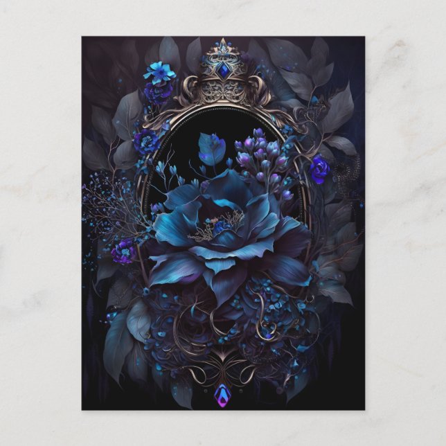 Carte Postale Fleurs et bijoux bleu et violet gothique victorien (Devant)