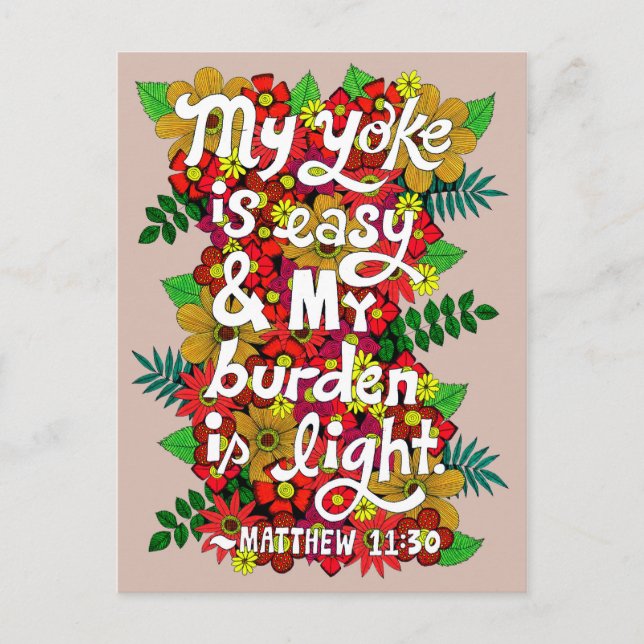 Carte Postale Fleurs Et Feuille Doodle Typographie Bible Verse (Devant)