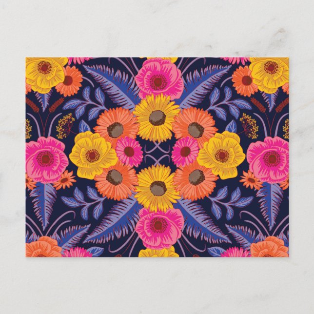 Carte Postale Fleurs et fougères vibrantes (Devant)