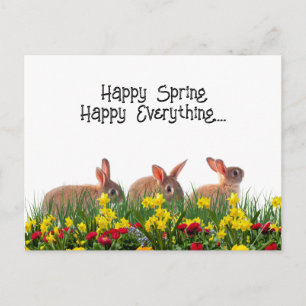 Carte Postale Fleurs et lapins de printemps heureux