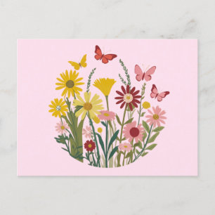 Carte Postale Fleurs et papillons