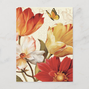 Carte Postale Fleurs et papillons