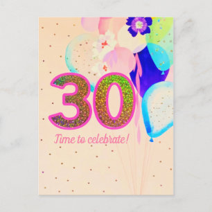 Carte Postale Fleurs Félicitations 30 ans Ballons Fête Rose