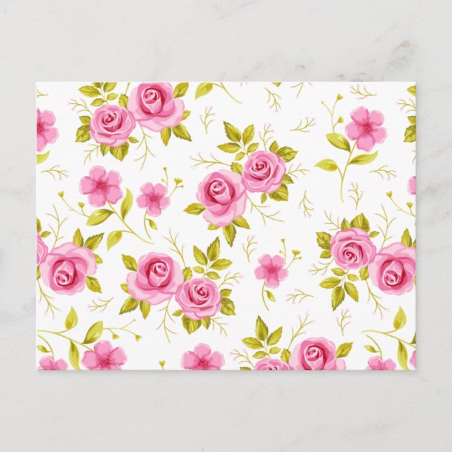 Carte Postale Fleurs florales romantiques Rose Motif rose blanc (Devant)